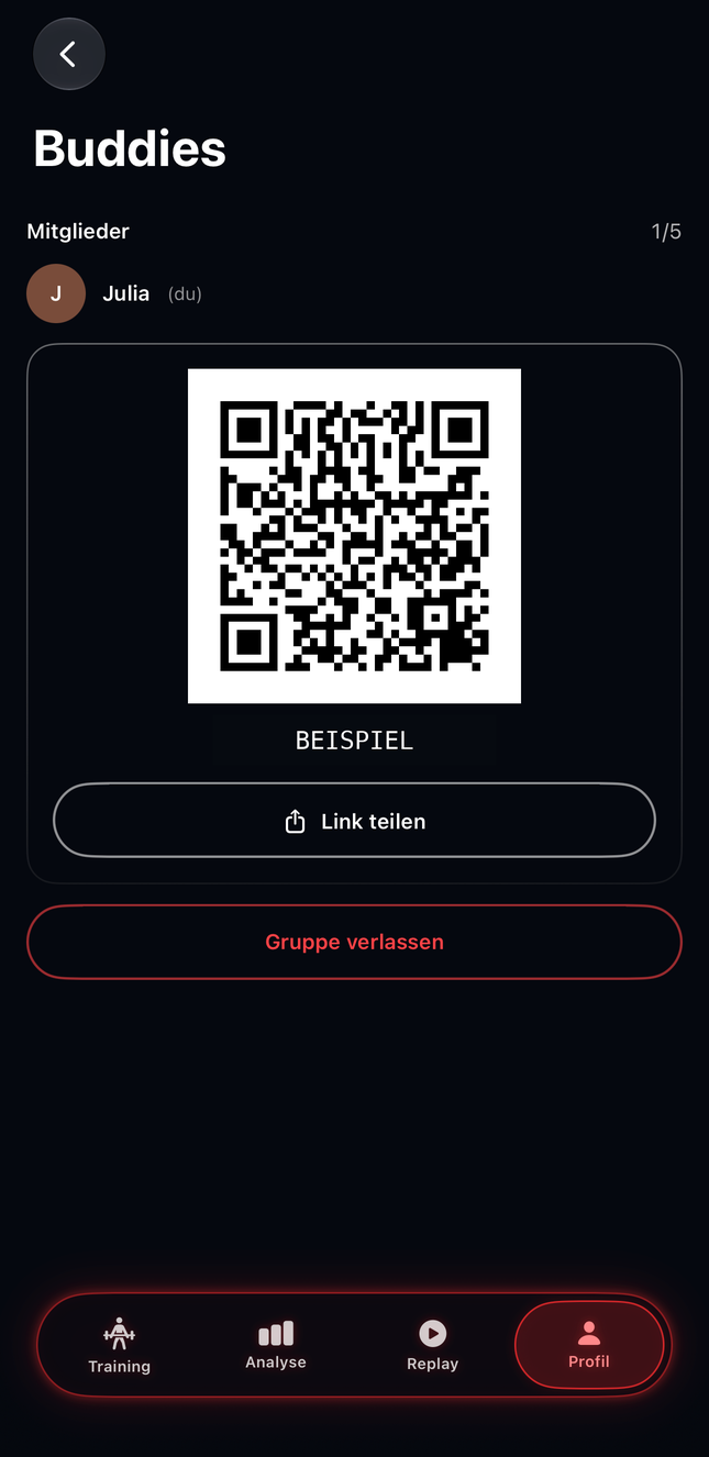 AuraGym: invite buddies with a sample QR code