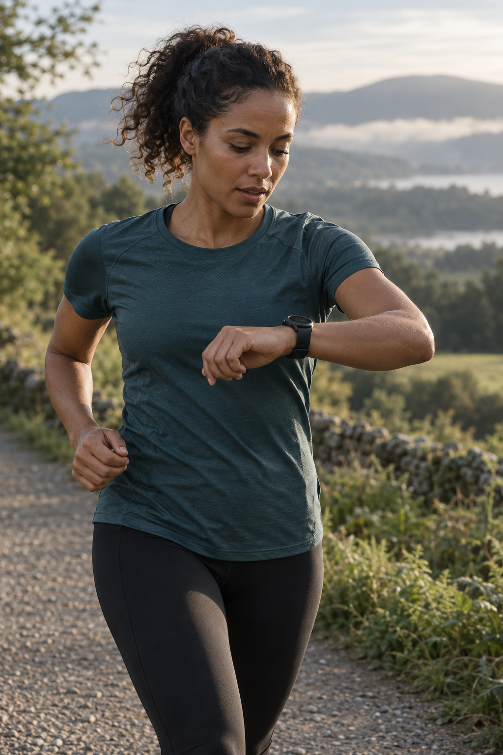 Illustration: woman running and checking her smartwatch